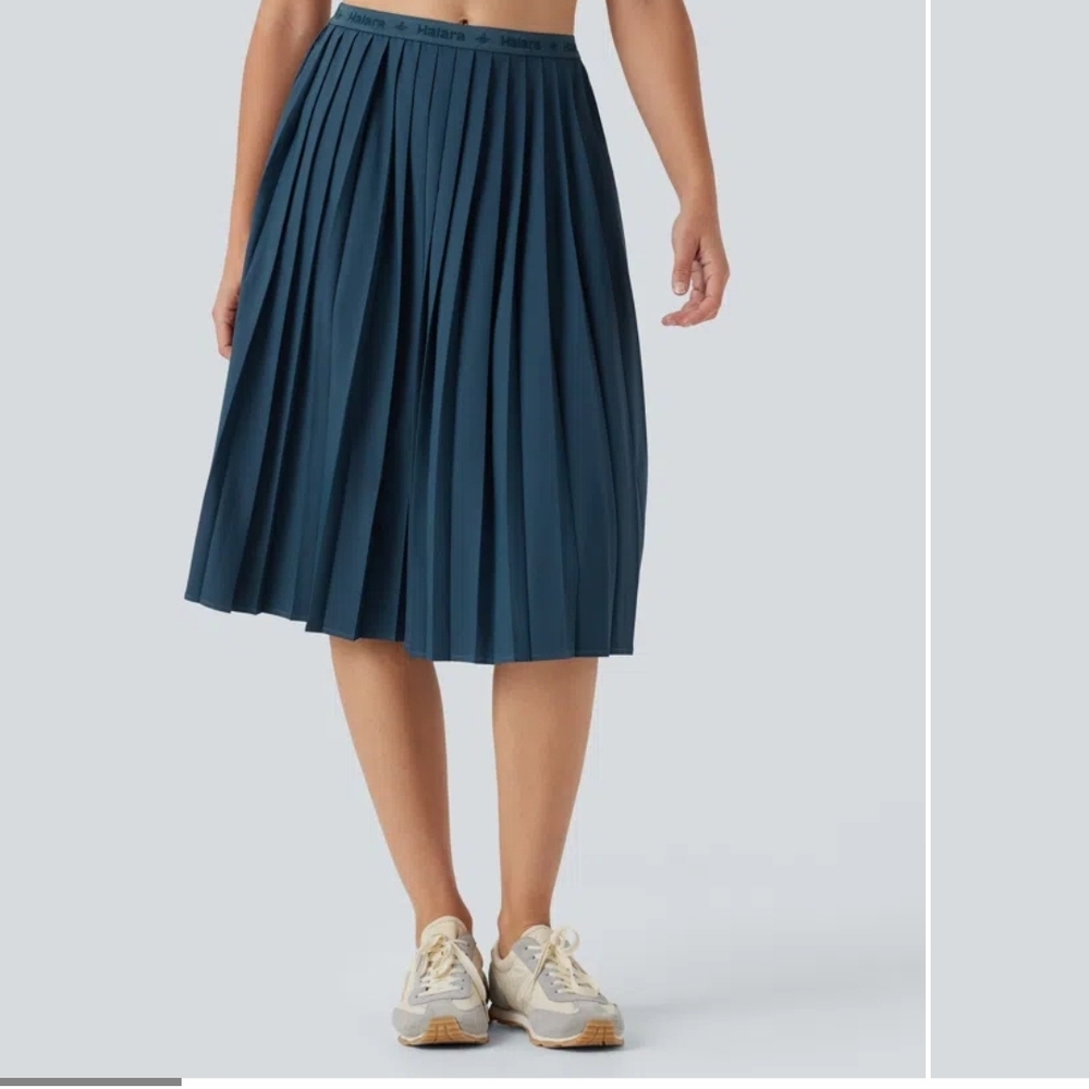 HALARA High Waisted Pleated Quick Dry Midi Casual Skirt with Pockets Size L